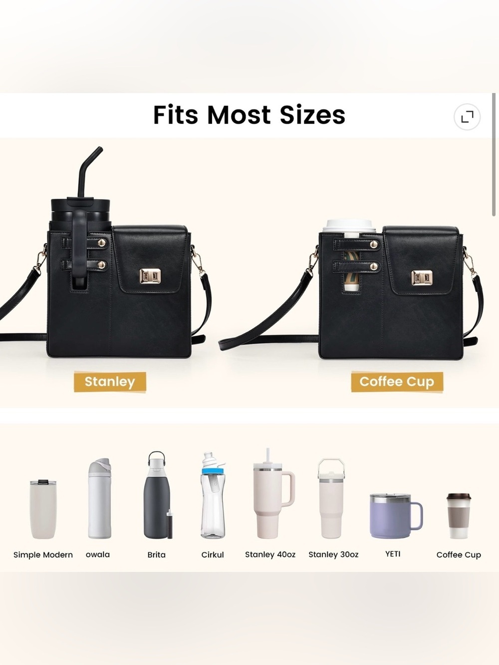 Black Structured Crossbody Bag with Cup Holder - Picture 2 of 14